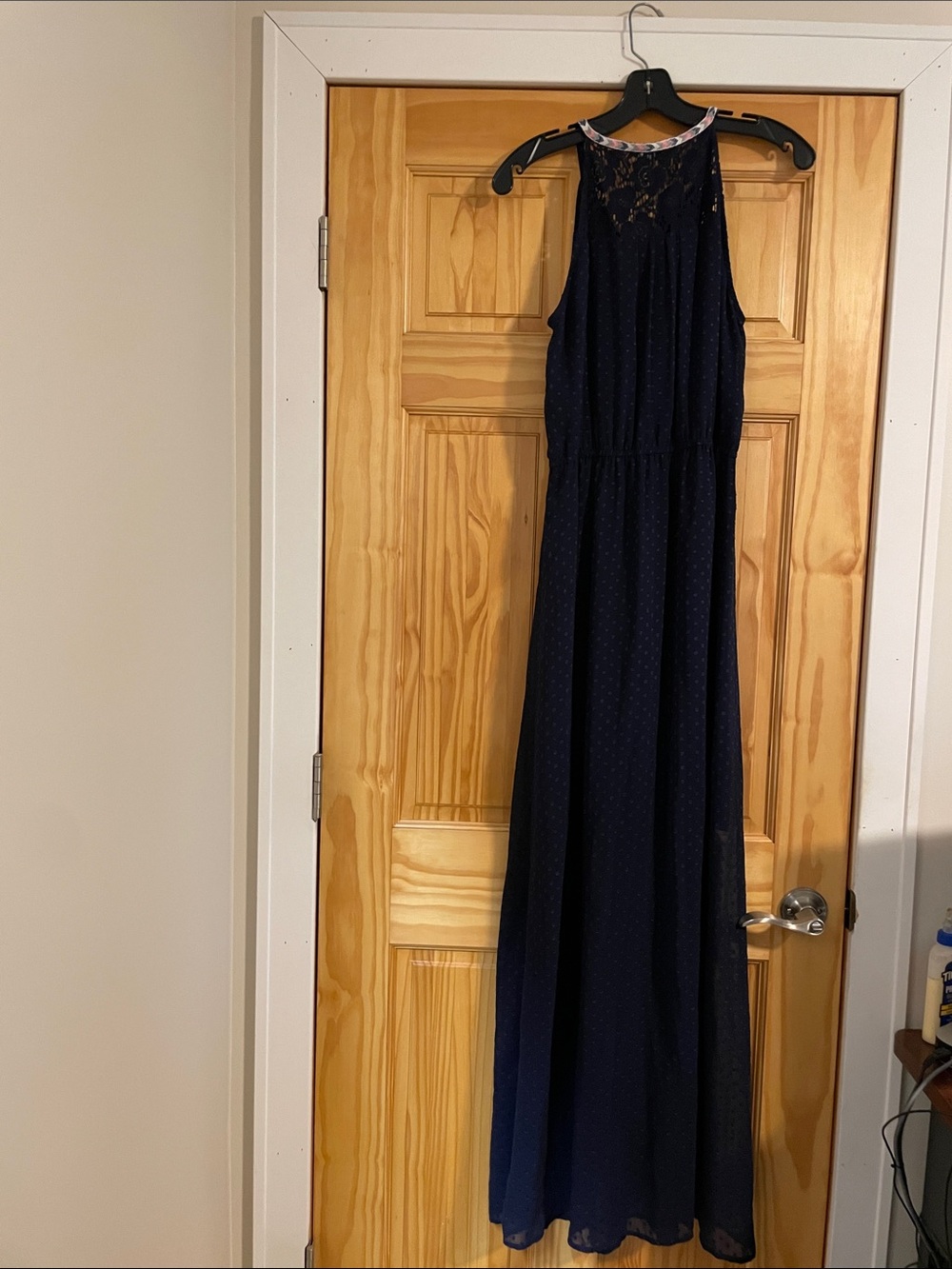 Navy Lace Yoke Maxi Dress